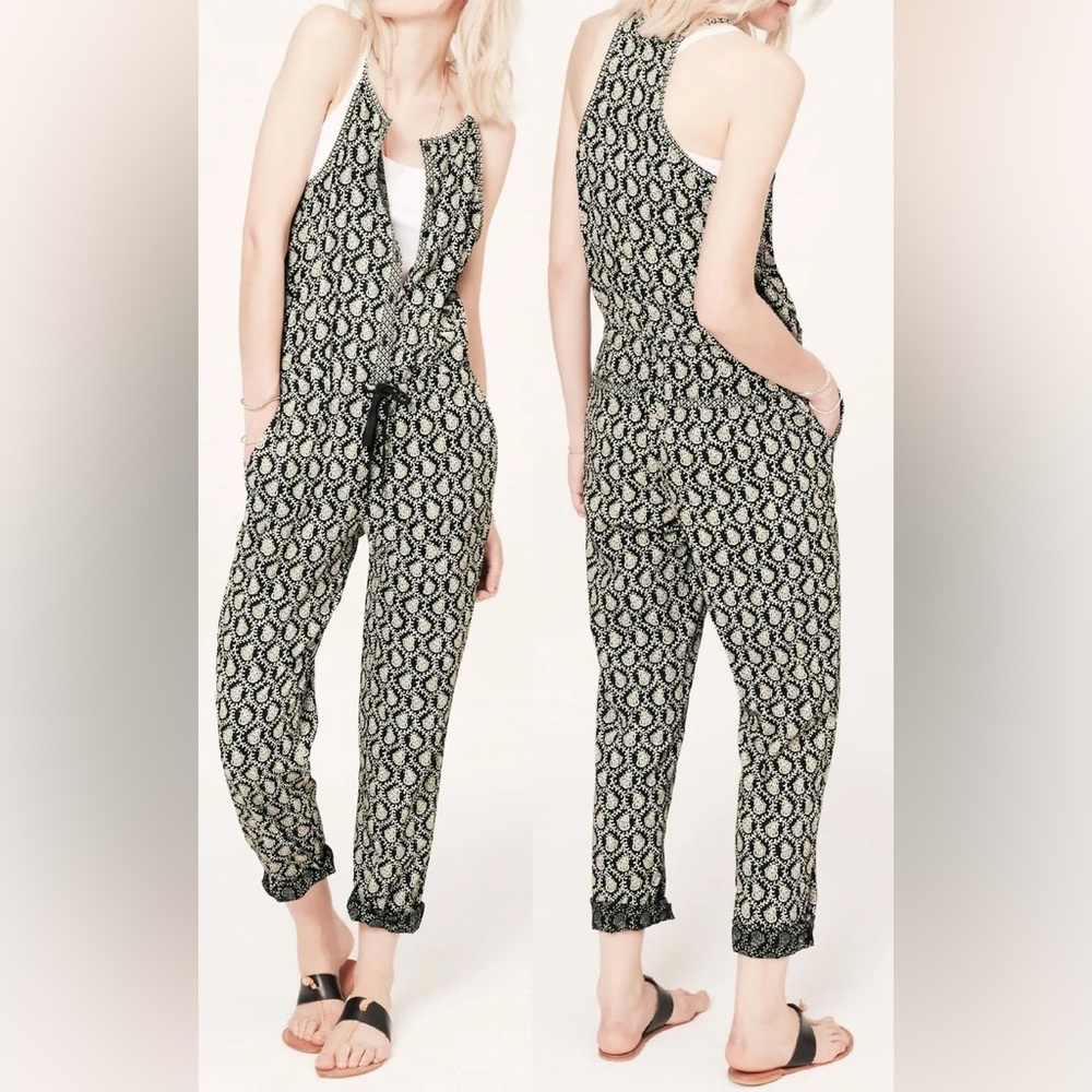 Lou & Grey Black & ivory boho paisley high halter neck cotton jumpsuit SZ S M L